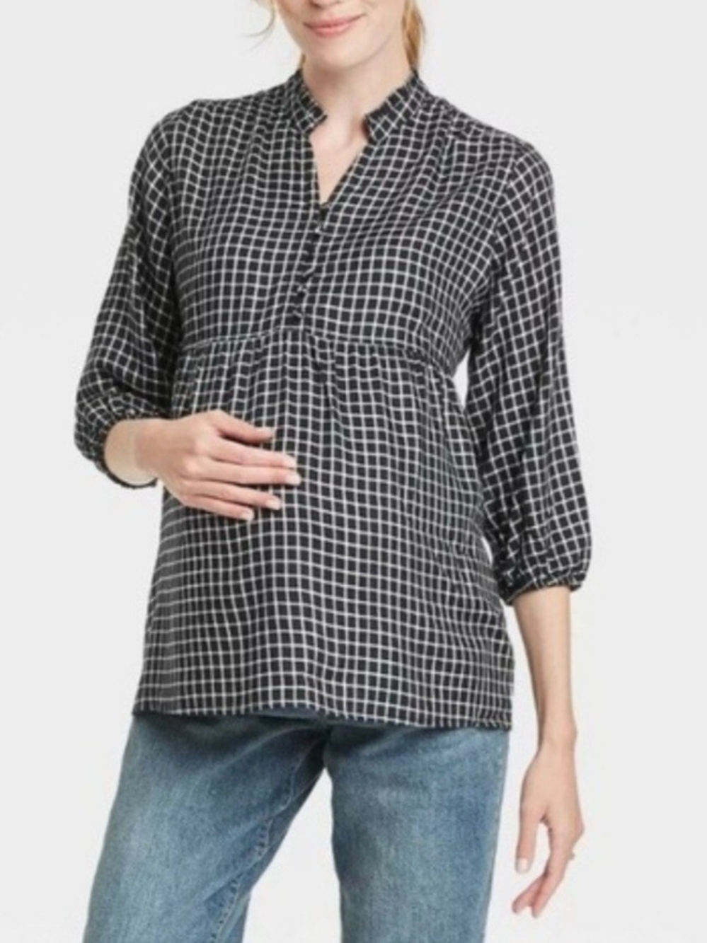Isabel Maternity Womens Button Pullover Top Black White( M)
